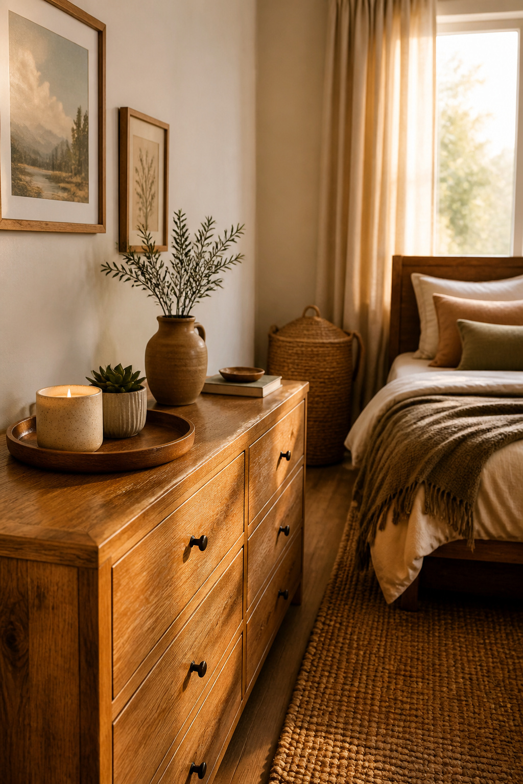 Natural wood accents — the most accessible entry point into biophilic bedroom design — produce measurable cortisol reduction and bring the visual language of the natural world into the space.
