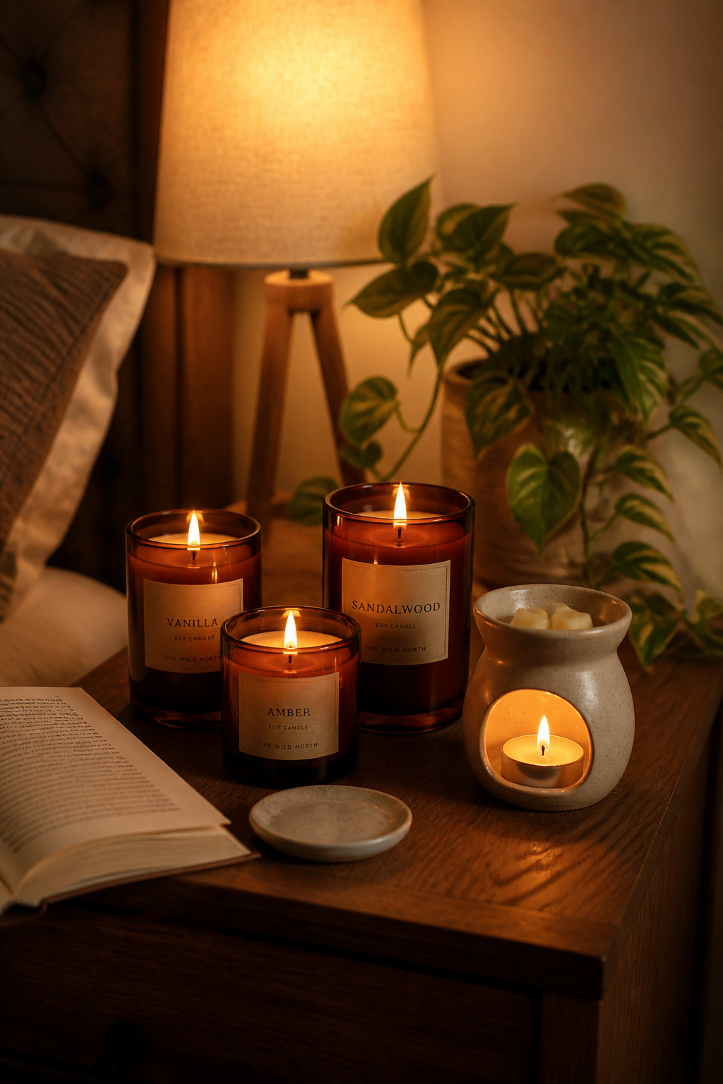Scented candles engage both warm lighting and the brain's direct limbic pathway through scent — making them the most efficient per-dollar investment in bedroom coziness.