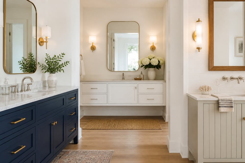 From marble-topped luxury to floating minimalist and coastal beadboard, the range of bathroom vanity designs available covers every style and budget.