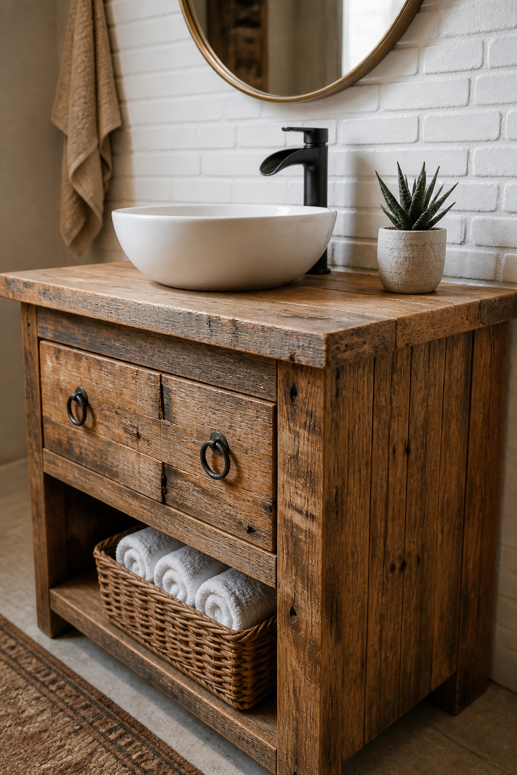 The natural grain, nail holes, and weathered tones of reclaimed wood produce a character impossible to manufacture at any price.