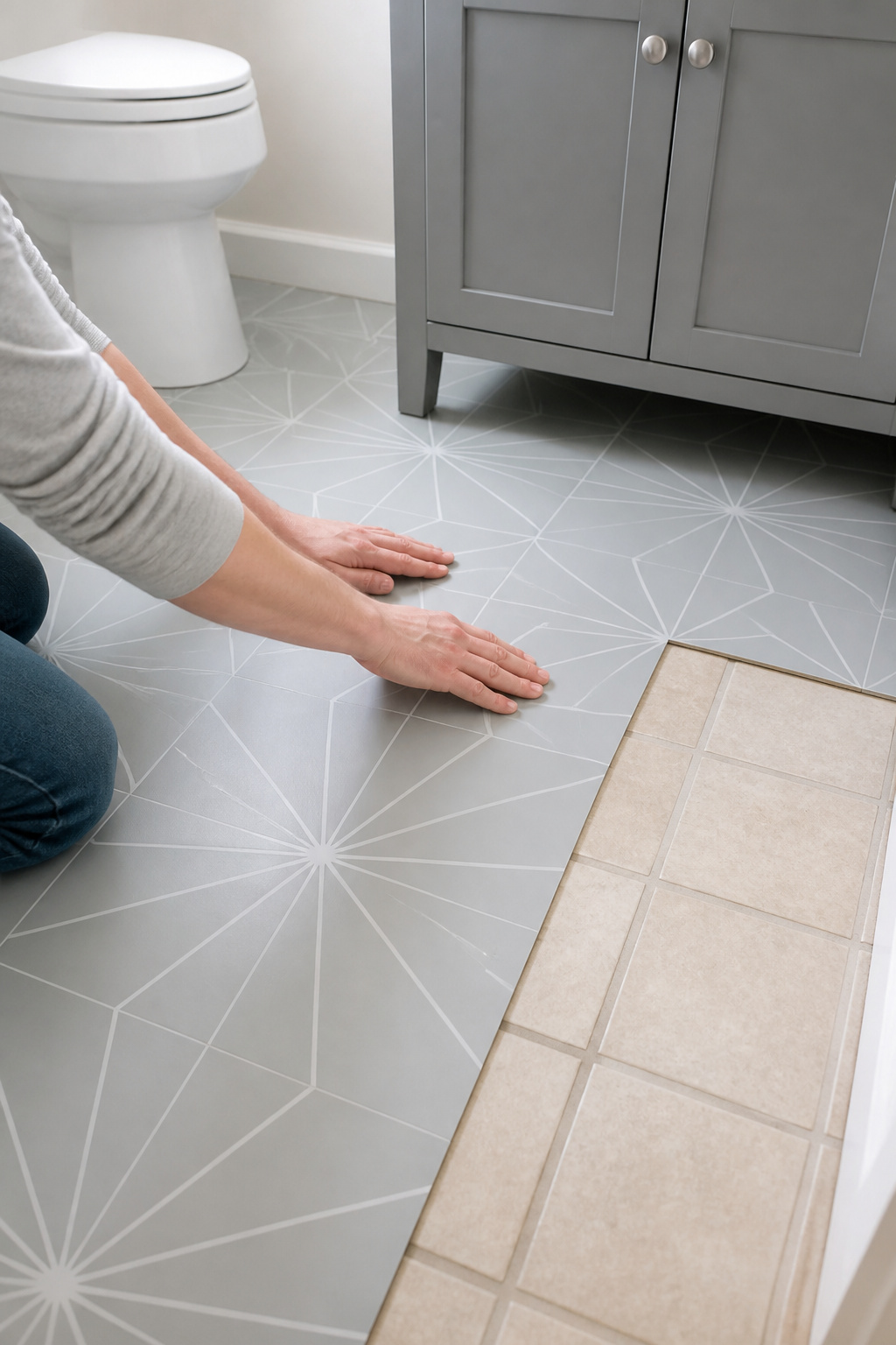 Peel-and-stick tile is the fastest floor transformation an apartment bathroom can get — no adhesive, no grout, no landlord negotiation.