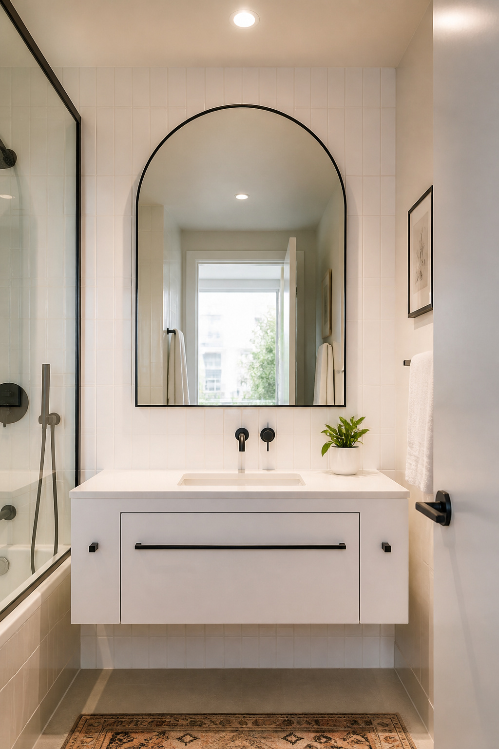 A correctly sized statement mirror does more for a small bathroom's sense of space than almost any other single upgrade.