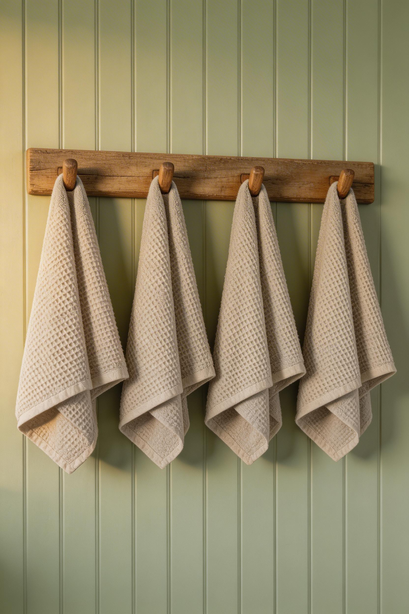 Linen and waffle-weave towels in undyed natural tones are the textile choice for authentic cottage bathroom ideas — they soften and improve with every wash rather than degrading.