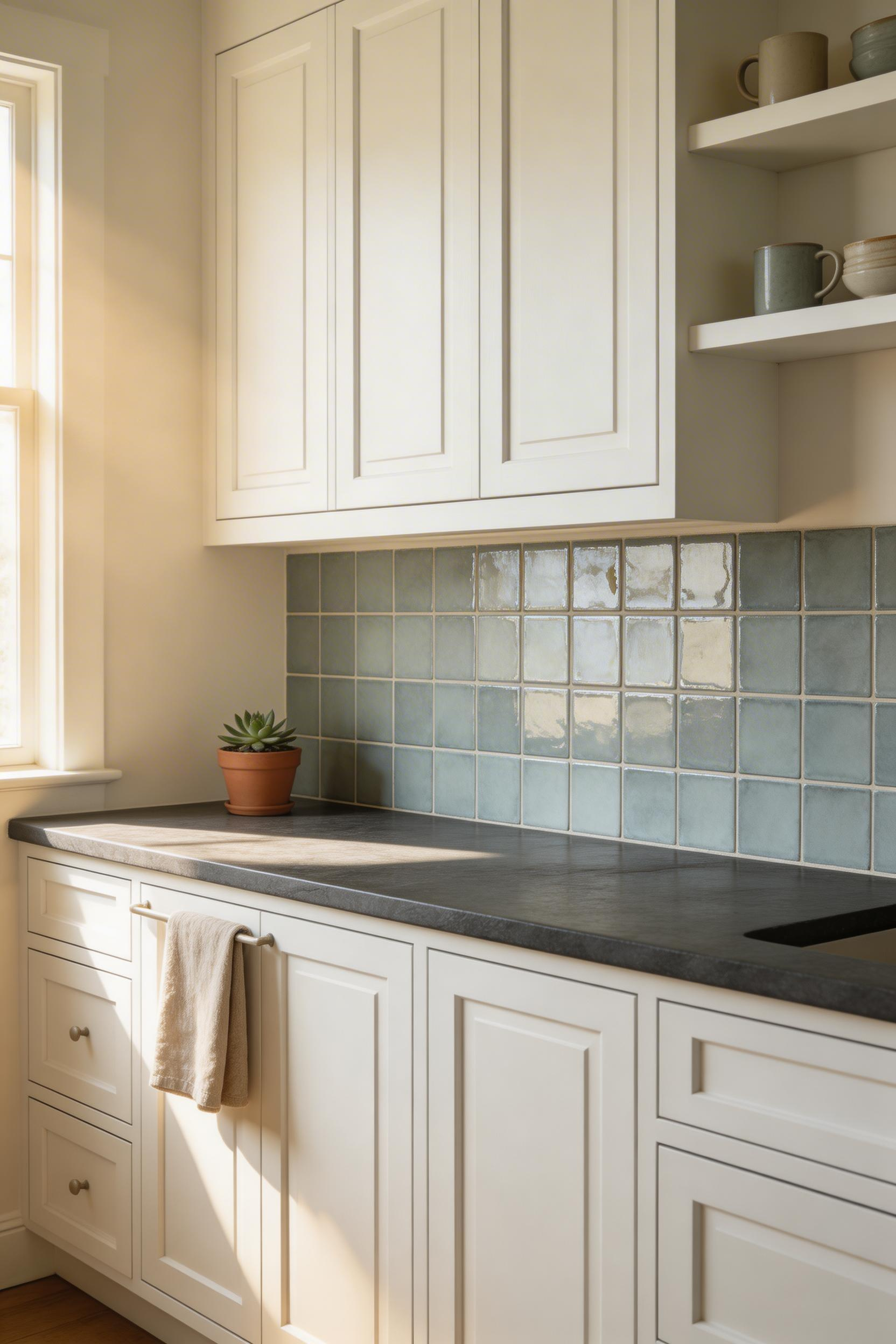 Soapstone countertops with American-made Heath Ceramics tile — a sustainable, long-lasting combination built on materials of genuine craft.