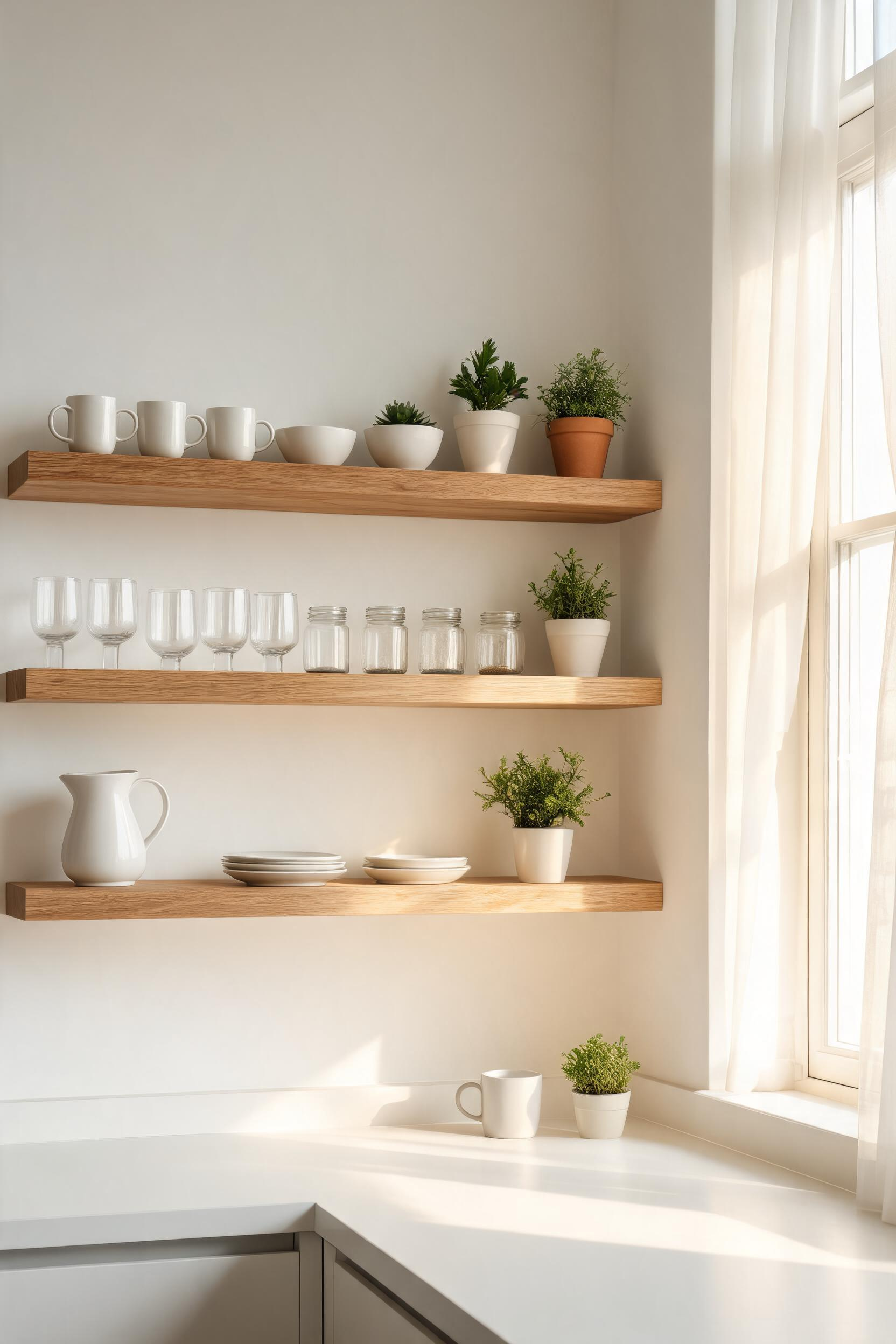 Open shelving rewards disciplined editing — in the right kitchen, it brings warmth and accessibility; in the wrong one, it just makes clutter visible from across the room.