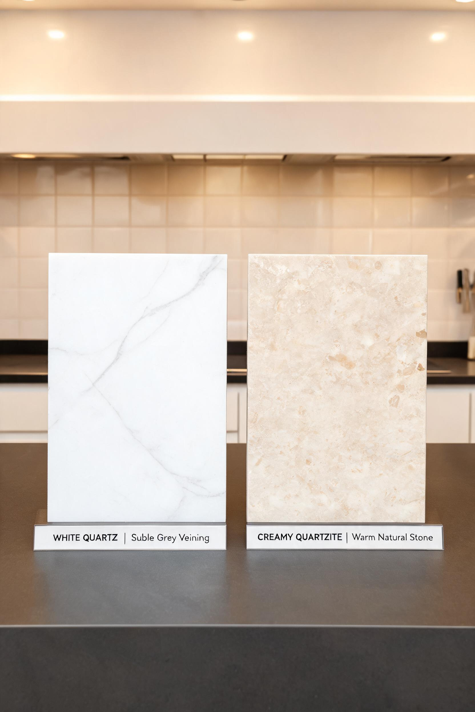 Quartz (engineered) and quartzite (natural stone) look similar in showrooms but behave very differently in kitchens — understanding the difference is essential before committing to a modern kitchen renovation.