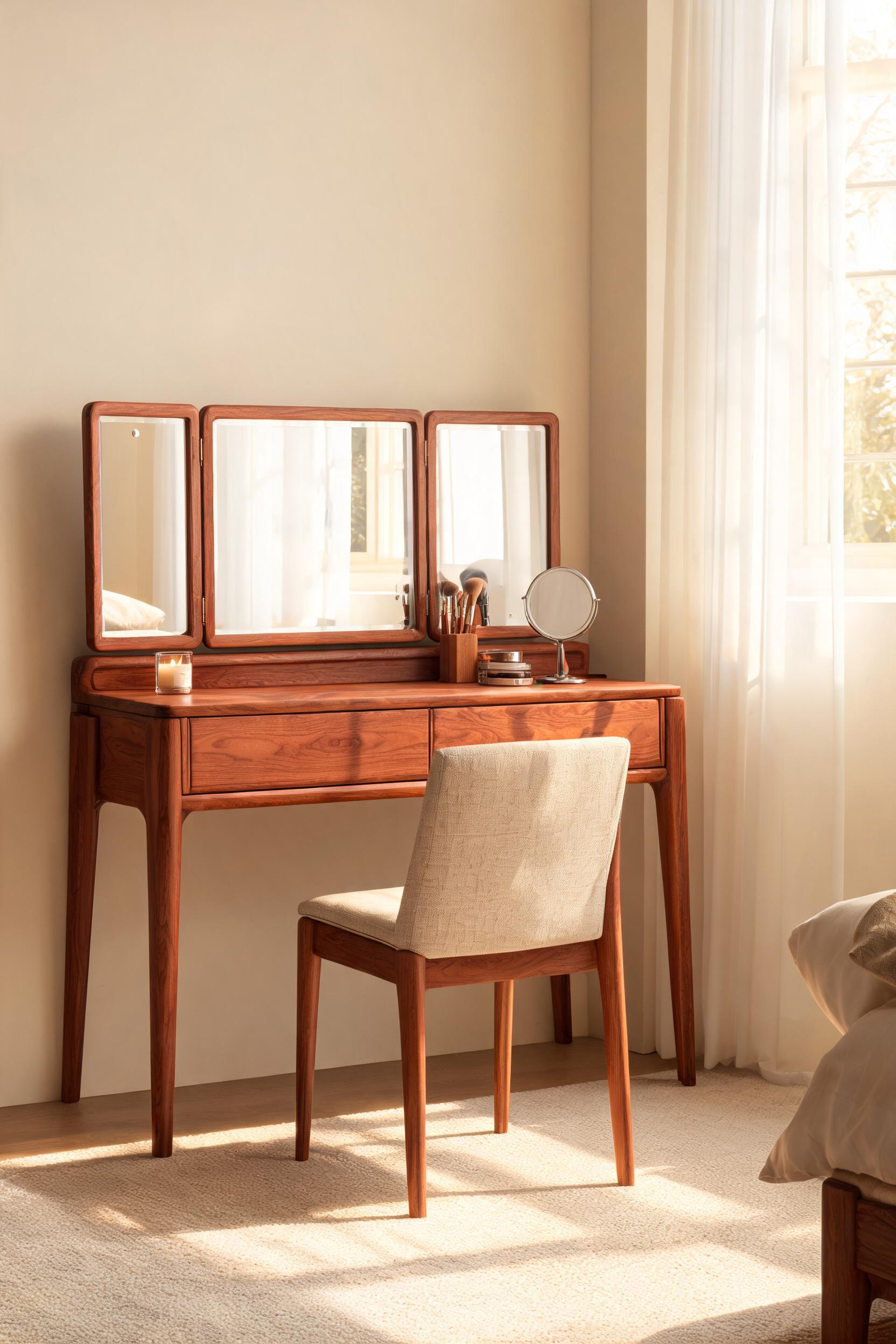 Cherry wood deepens in colour with UV exposure, turning from pale salmon-pink to a rich reddish-brown over the first few years — one of the few furniture materials that keeps improving.