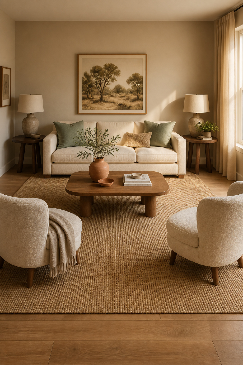 Sizing the rug correctly is the single most transformative decision in defining a beige living room's seating zone.