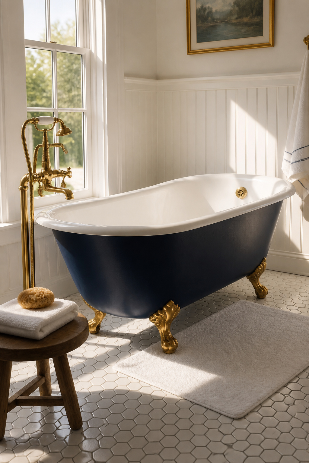 A refinished clawfoot tub with a painted exterior makes the strongest single statement in a vintage bathroom remodel — the cast iron retains heat remarkably well, which makes the long soak it invites feel entirely justified.