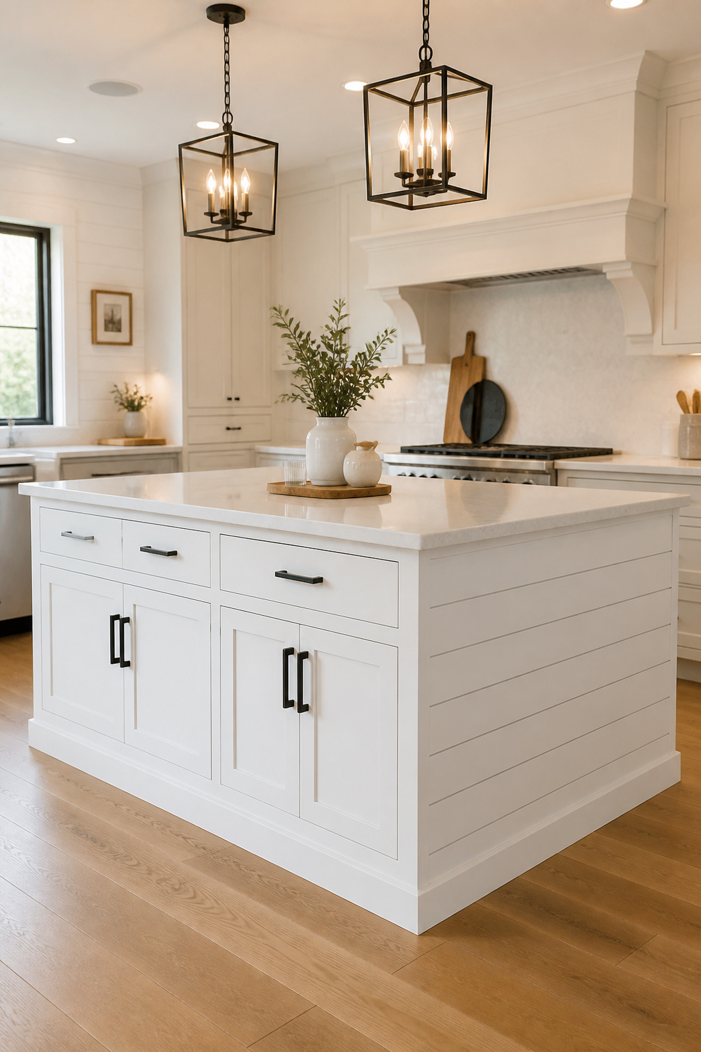 Horizontal shiplap on a kitchen island — among the kitchen island ideas that adds the most character for the least cost and construction complexity.