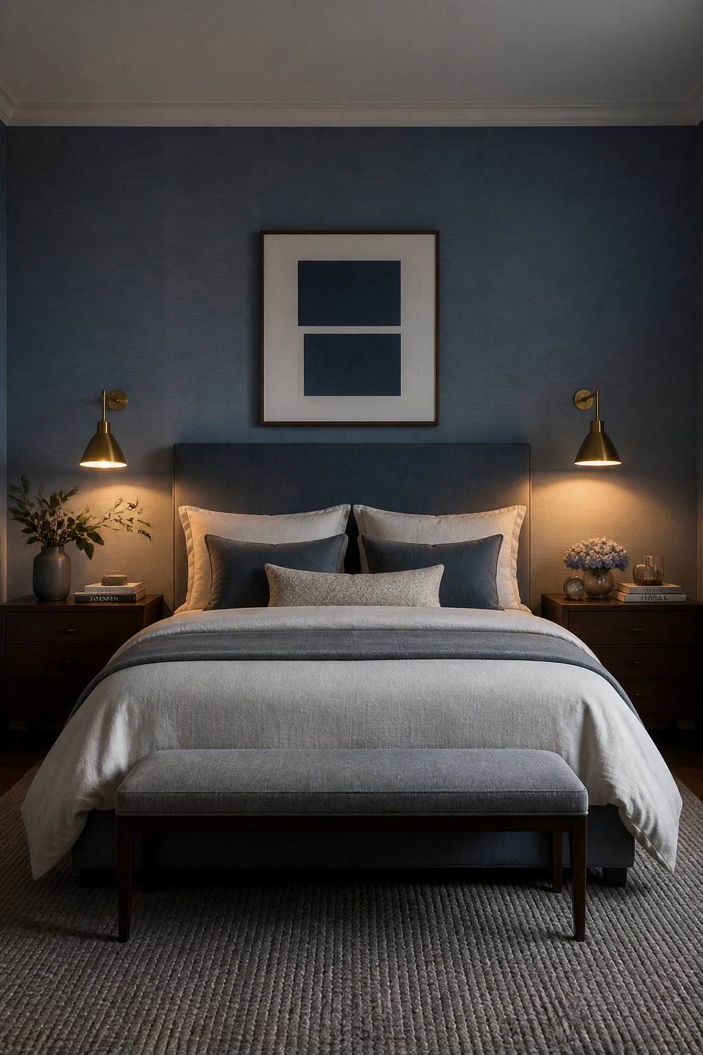 Chambray bedroom paint colors offer the restful quality of blue with enough depth to feel genuinely anchoring — among the most versatile bedroom wall colors for contemporary interiors.