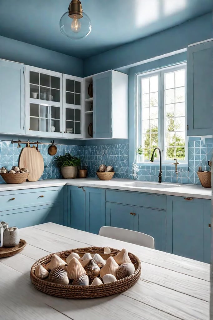 A beachinspired kitchen island design with nautical accents