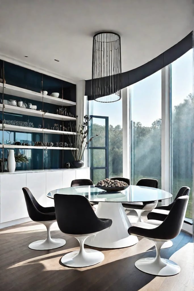 A bright compact dining room with multifunctional furniture