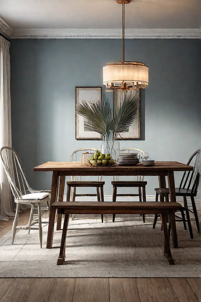 Cozy dining space with distressed wood and warm colors