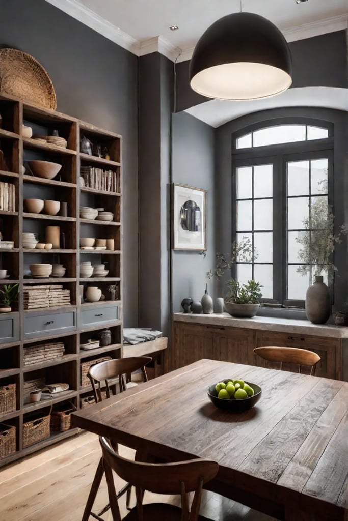 Cozy dining space with natural materials and farmhouse style