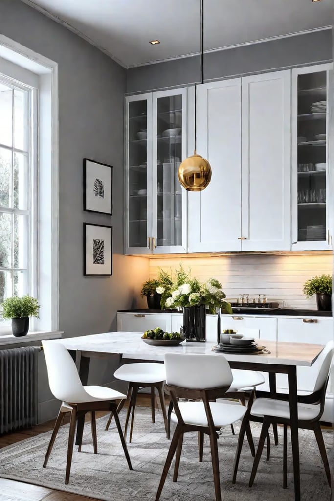 Dining room with floortoceiling builtin cabinets maximizing vertical storage space