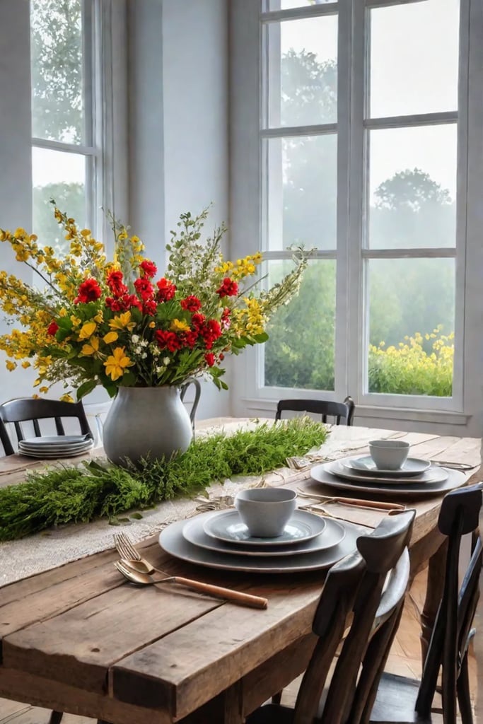 Earthenware and linen table setting with natural light
