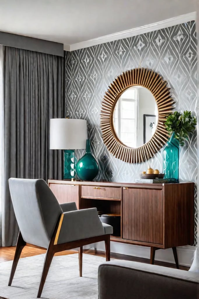 Glamorous dining space with a midcentury modern design and velvet dining chairs