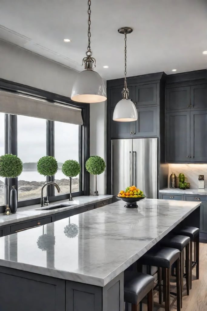 Grey shaker cabinets in a bright and airy kitchen