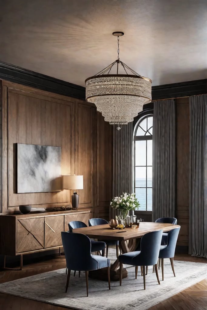 Textured dining space with plush fabrics and natural materials