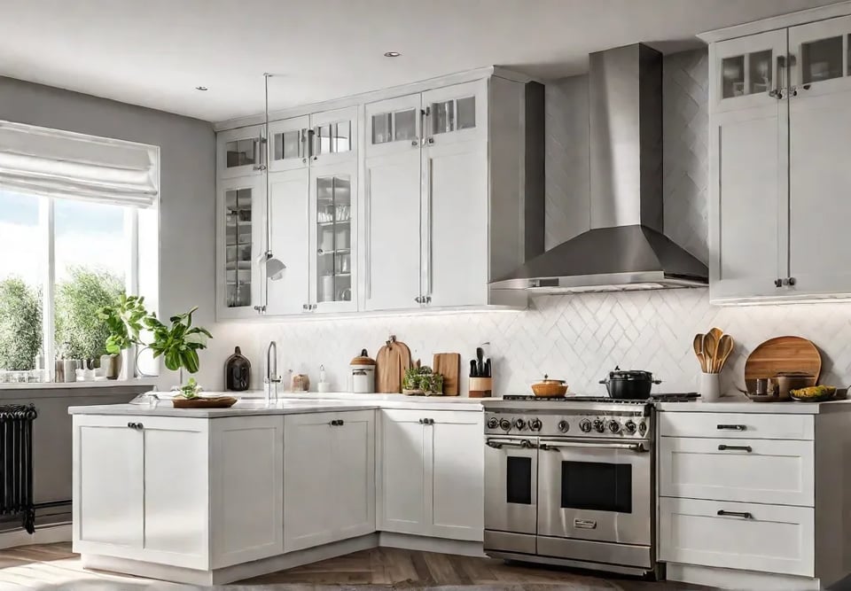 A bright and airy kitchen with ample counter space featuring organized cornerfeat