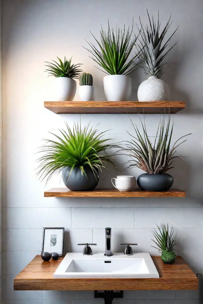 Air plant display in a bathroom