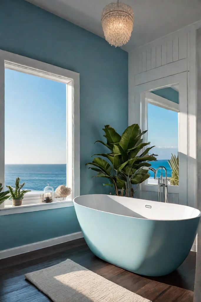 Airiness of a coastal bathroom with a calming color story
