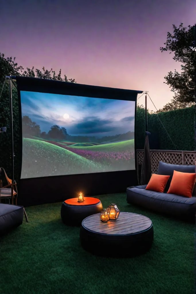 Backyard cinema with string lights