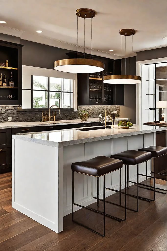 Bar stools with backrests at a kitchen island