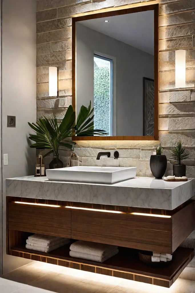 Bathroom with adjustable ambiance and mood lighting