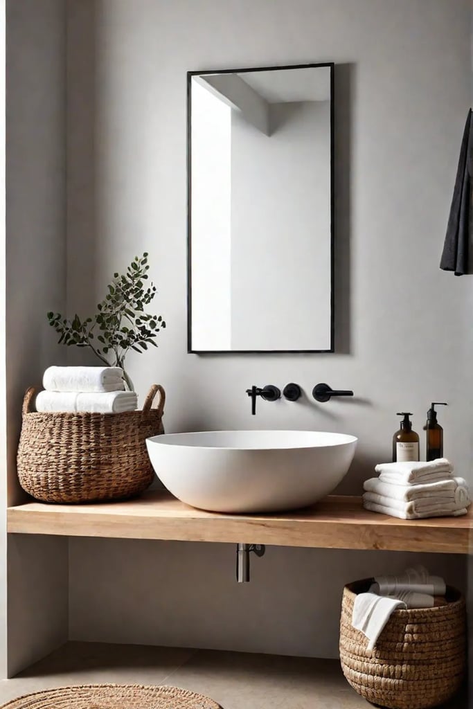 Bathroom with natural materials and stone sink