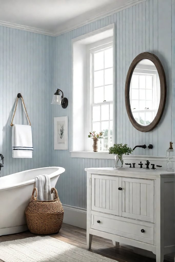 Beadboard walls vintage vanity airy ambiance