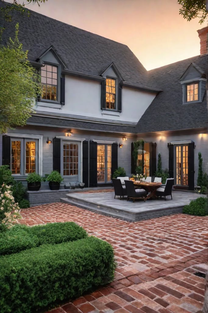 Brick patio with fire pit and walkway