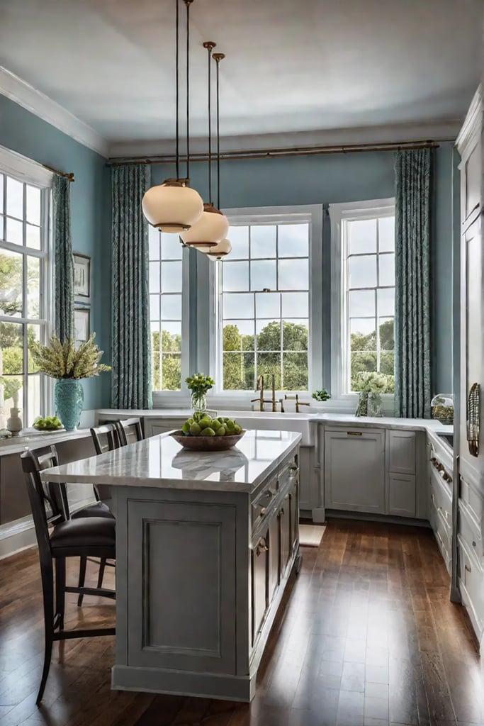 Bright and airy kitchen and sunroom with unified design