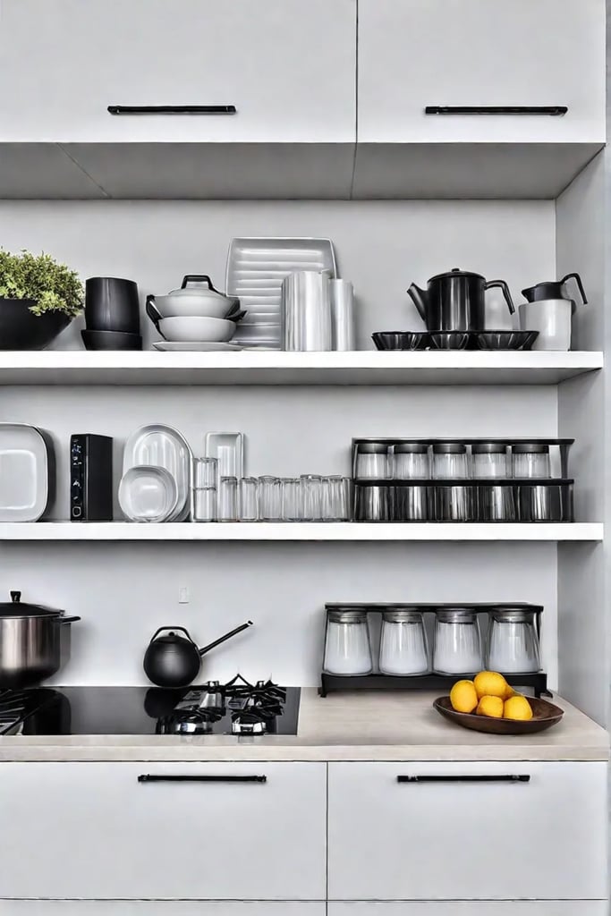 Bright modern kitchen with open shelves