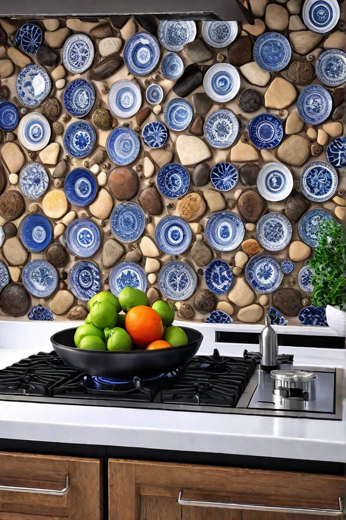 Broken china backsplash upcycled kitchen mosaic design