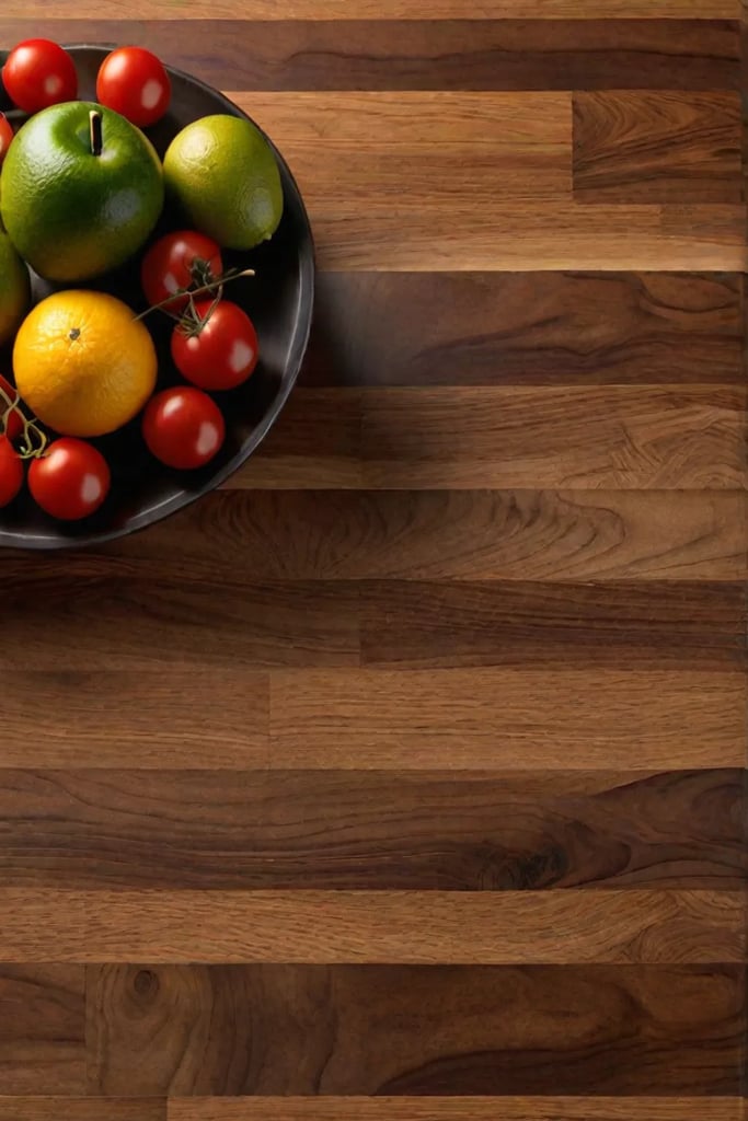 Butcher block countertop with warm wood tones and visible grain