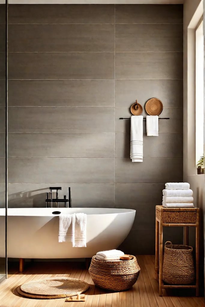 Candlelight creates a warm and inviting atmosphere in a minimalist bathroom