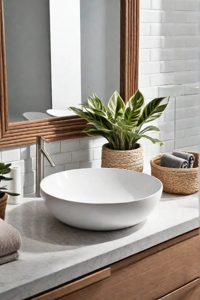 Clutterfree bathroom countertop with vessel sink