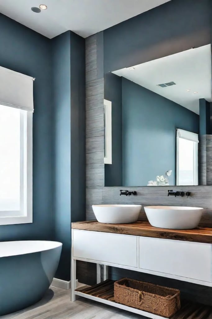 Coastalthemed bathroom with driftwood accents