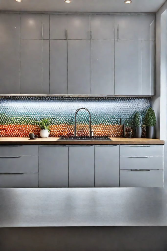 Colorful kitchen with a mix of lighting styles