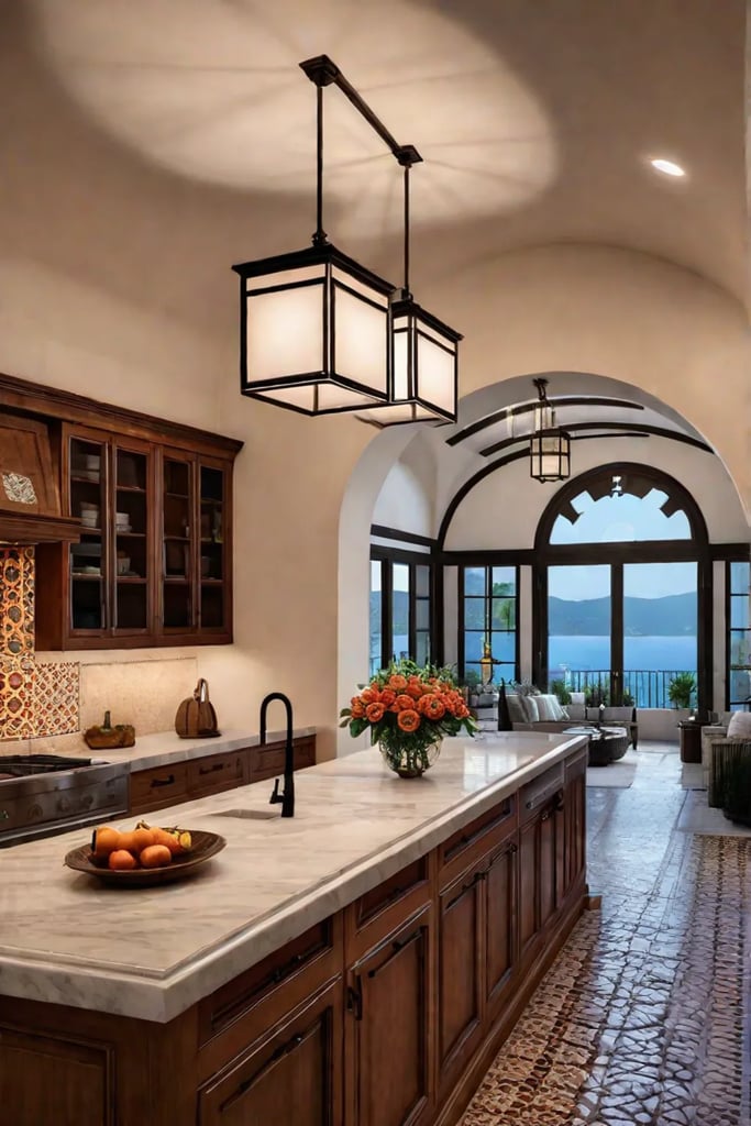 Colorful kitchen with warm and inviting lighting