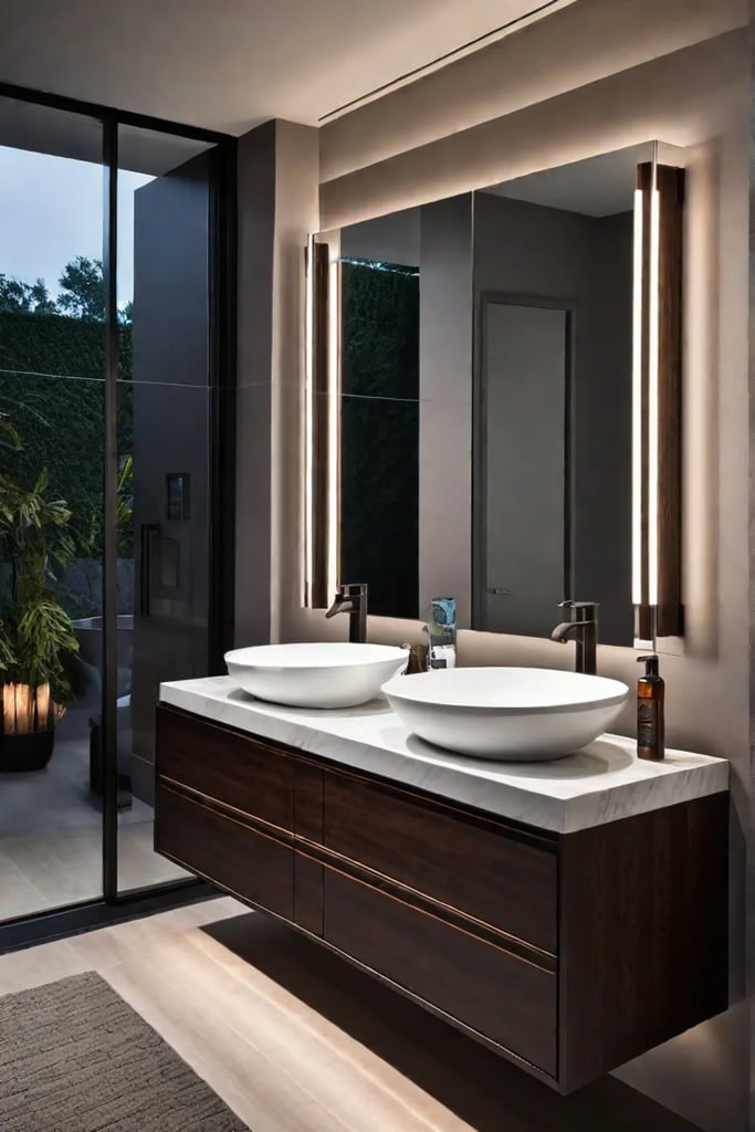 Contemporary bathroom vanity with LED vanity bar
