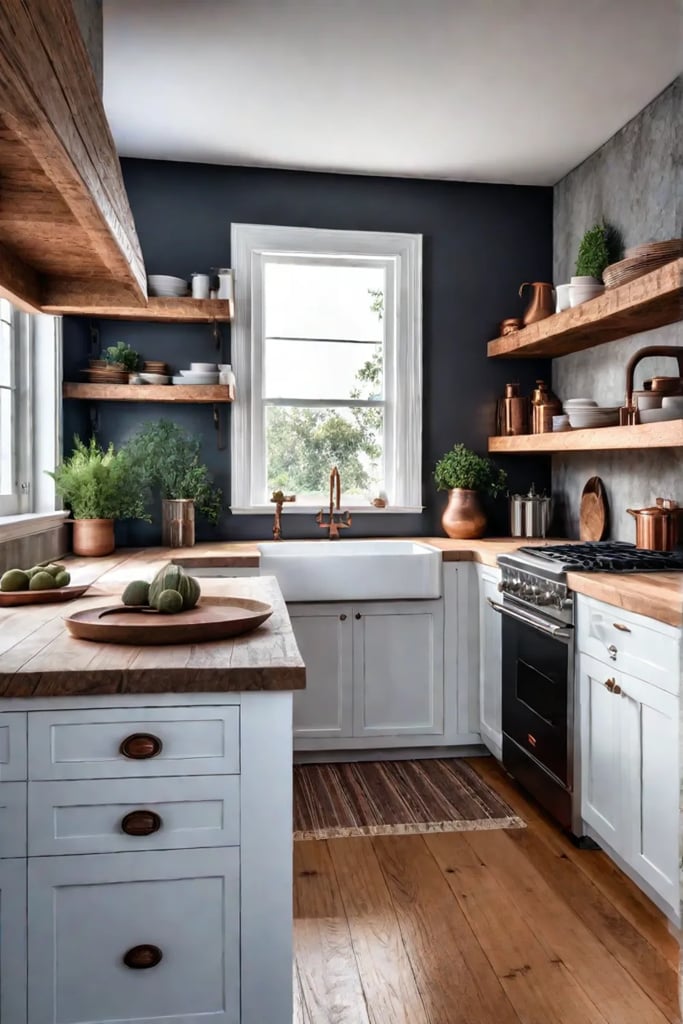 Copper accents in a farmhouse kitchen