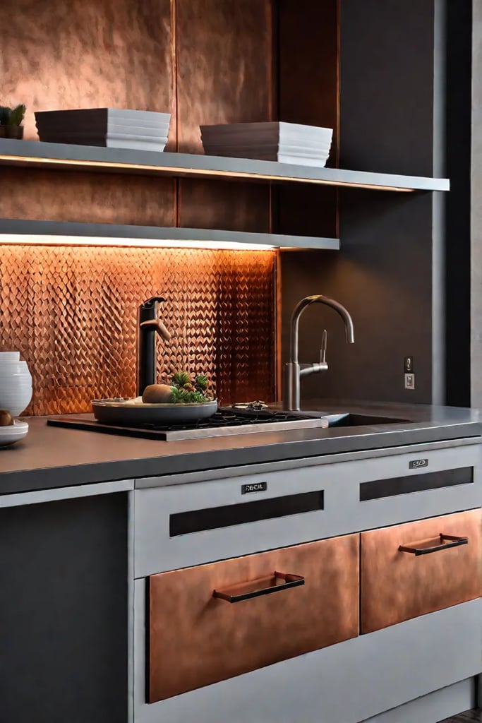 Copper backsplash industrial chic kitchen metallic accents