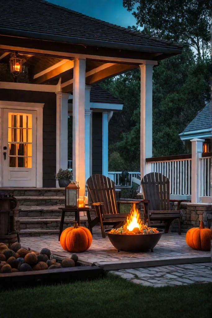 Cozy fall porch with fire pit