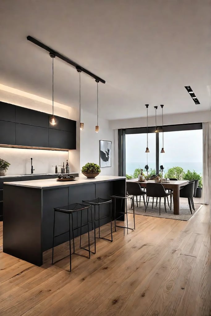 Dimmable pendant lights creating a cozy kitchen atmosphere