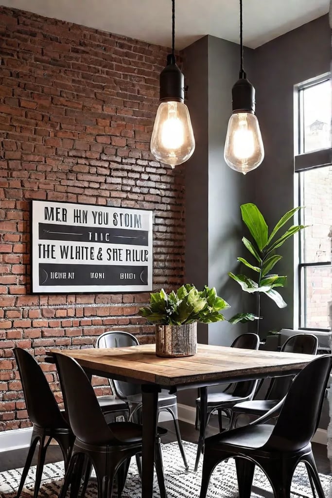 Dining room with metal furniture and exposed ductwork