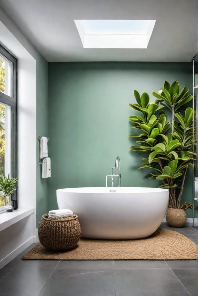 Driftwood wall art in a minimalist bathroom