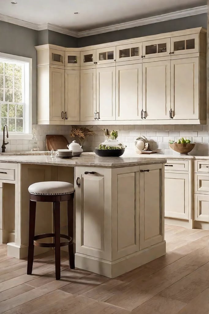 Durable maple wood cabinets in a busy traditional kitchen
